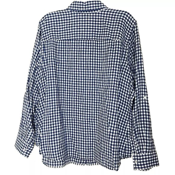 Talbots Blue Gingham Plaid Button Front Linen Shirt Size 3X Petite Preppy Casual - Picture 3 of 8